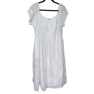 Torrid White Embroidered Dress SZ 2X Babydoll ElasticWaist Lined Raglan sleeves